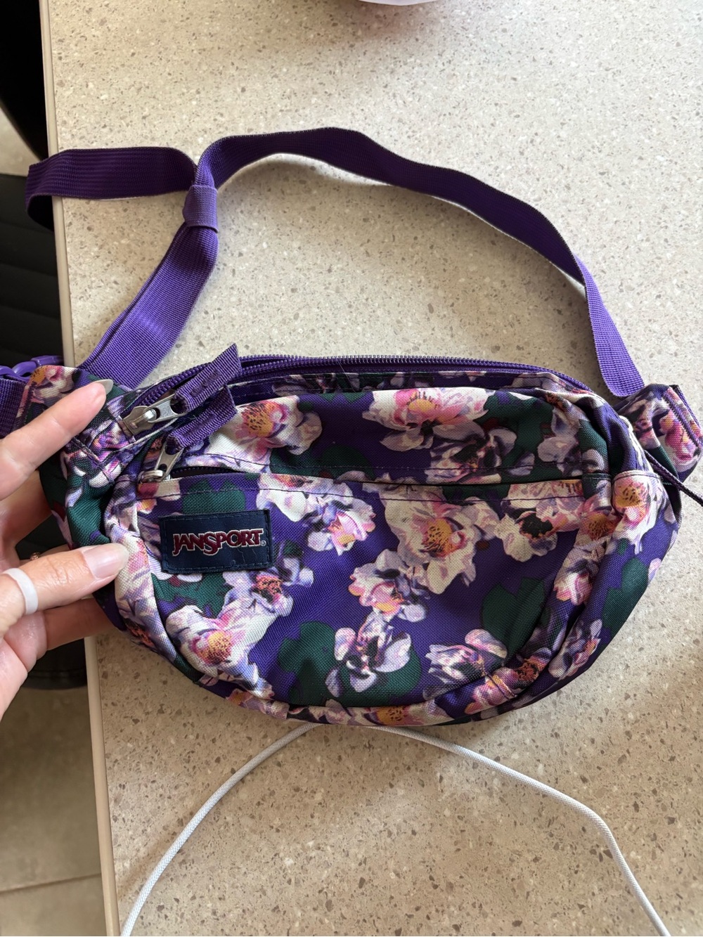 Jansport Purple Floral Crossbody Bag with Adjustable Strap